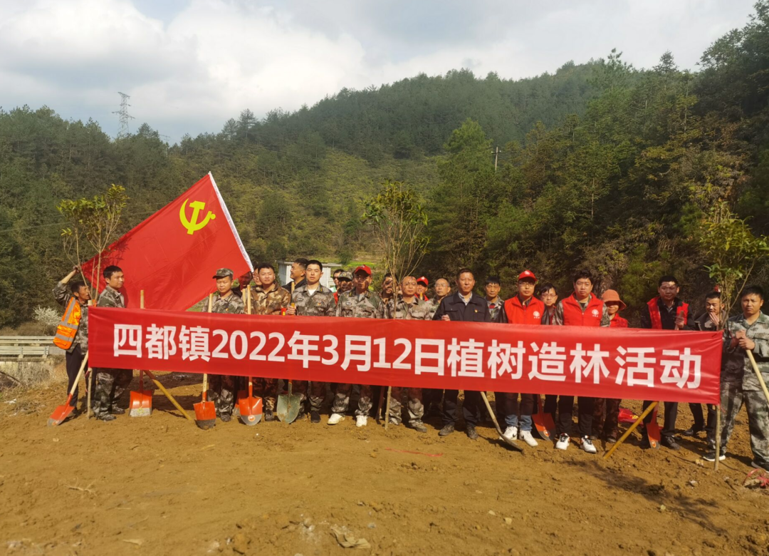 四都镇：春日植树添新绿，党旗辉映别样红